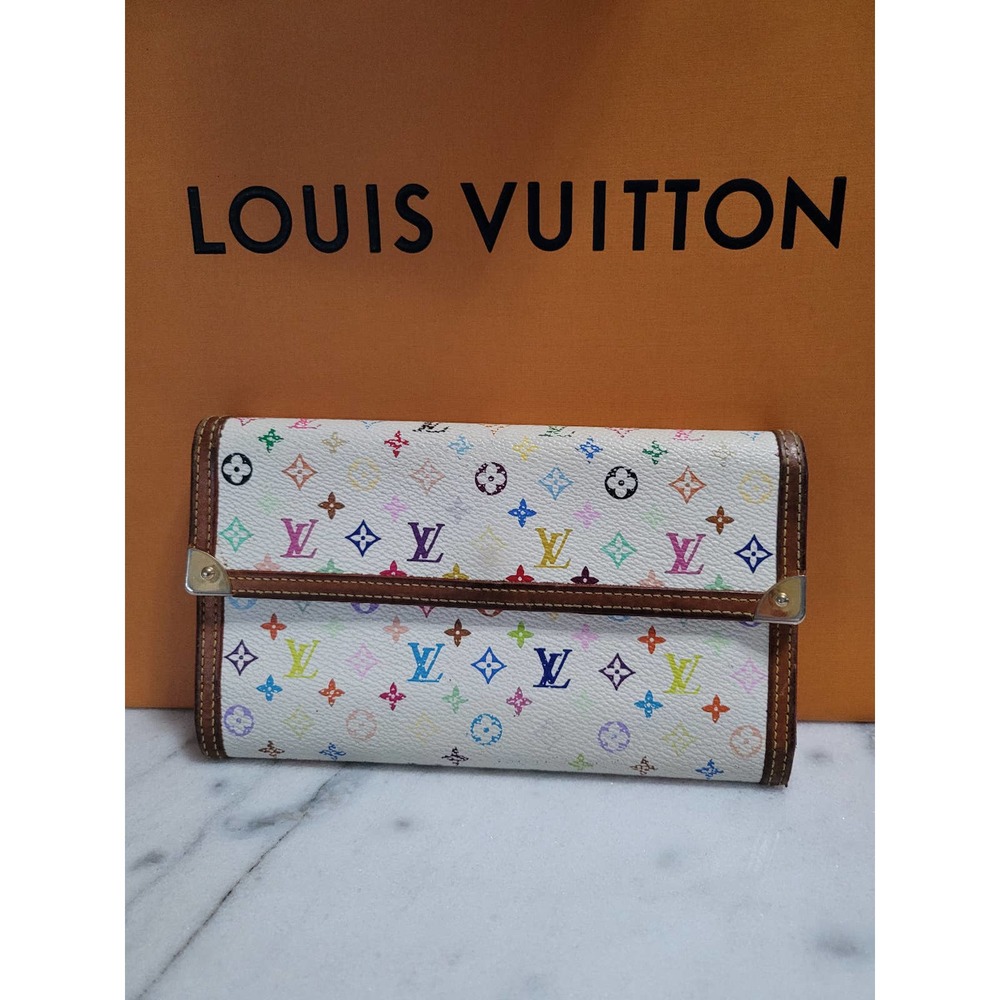 Authentic Louis Vuitton White Multicolor Trifold Wallet.